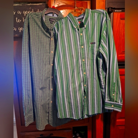 A Pair Of Chaps Green and White Long Sleeve Men's Shirts In A Size XXL And XLT. - Picture 1 of 16